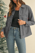 Blue Stripe Washed Oversized Pocketed Denim Jacket Jackets 3f403f0b8347cda1