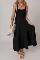 Black Sleeveless Scoop Neck Flared Split Midi Dress Midi Dresses 3f48006b31b02088