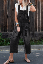 Black Distressed Bib Pocket Wide Leg Denim Overall Jumpsuits 3f522b0b5b26b3db