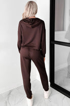 Chicory Coffee Button Drawstring Cropped Hoodie Sweatpants Set Two Piece Pants Sets 3f698fc8abf7c974
