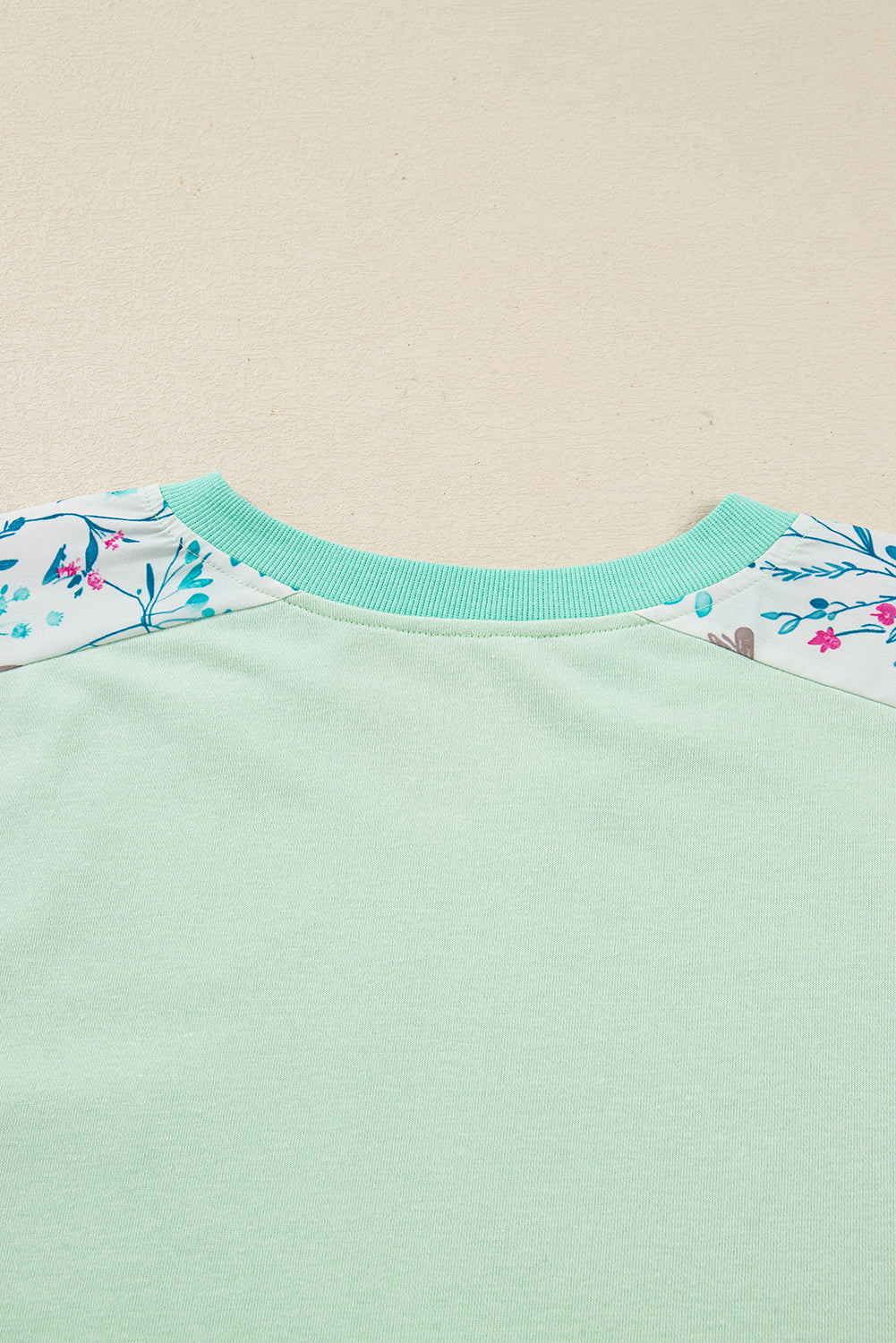 Green Color Block Floral Patchwork Long Sleeve Notched Neck Plus Size Top Plus Size Tops 3f76a19175d9eca3