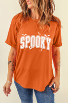 Orange SPOOKY Heat Transfer Printing Crewneck Halloween T Shirt Graphic Tees 3f88099cd330ebed