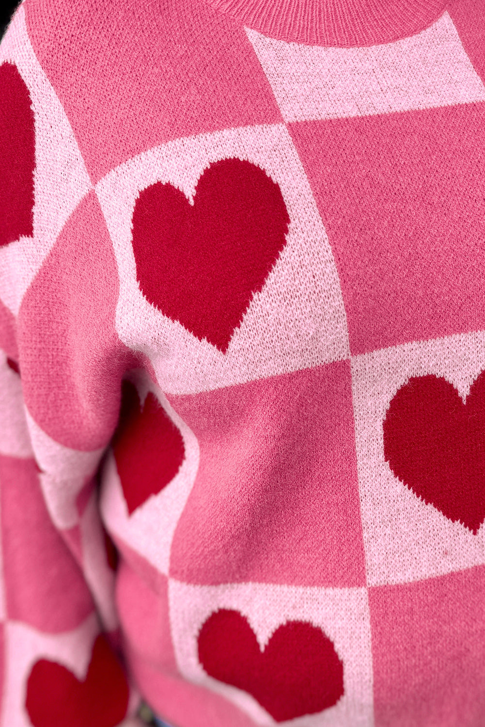Pink Love Heart Checkered Valentine Knit Sweater Sweaters 3fb0aa54ff86ca6a