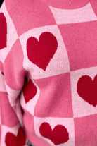 Pink Love Heart Checkered Valentine Knit Sweater Sweaters 3fb0aa54ff86ca6a