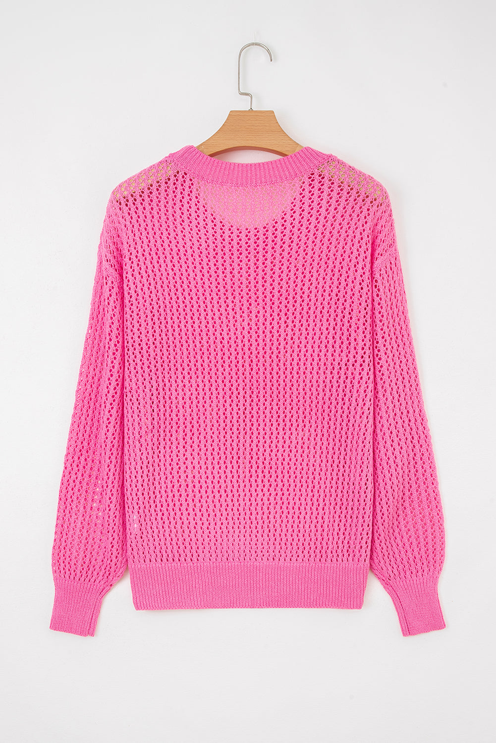 Sachet Pink Sweet Bow Decor Hollow Out Knitted Drop Shoulder Sweater Sweaters 3fb212403e1fc798