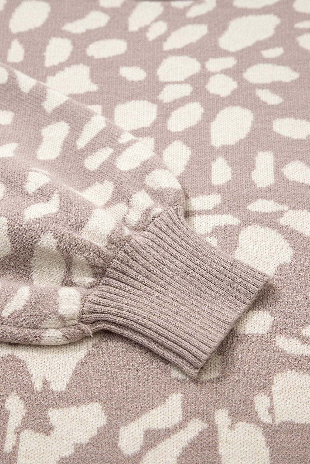 Gray Leopard Spots Pattern Ribbed Trim Drop Shoulder Sweater Sweaters 3fd233bd0e390dff