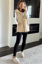 Pale Khaki Quilted Padded Casual Winter Jacket Vest with Fleece Lining Jackets 3fef3964be85bb65