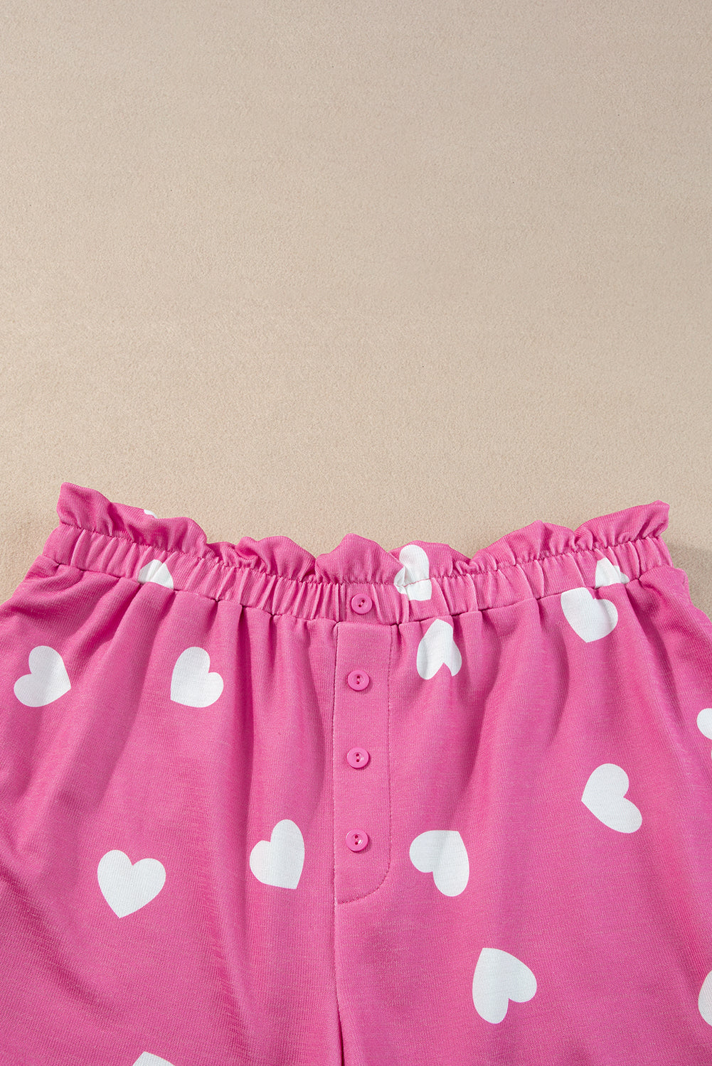 Pink Valentine Heart Print Long Sleeve Top and Shorts Pajama Set Two Piece Shorts Sets 4029637350b73fe9