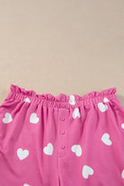 Pink Valentine Heart Print Long Sleeve Top and Shorts Pajama Set Two Piece Shorts Sets 4029637350b73fe9