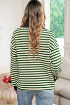 Dark Green Pop of Color V Neck Striped Long Sleeve Top Long Sleeve Tops 405921b8c6fb017c