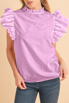 Bright Pink Solid Scalloped Ruffle Sleeve Blouse Blouses 40d1fd1b2f9a5f5c