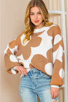 Khaki 60s Floral Pattern Ribbed Trim Pullover Sweater Sweaters 41037af4e00cb00b