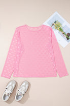 Pink Plus Size Bow Embroidered Mesh Long Sleeve Top Plus Size Tops 4141d004a0f7e3b6