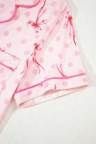 Beige Bow and Cherry Print Ruffle Hem Shorts Pajama Set Two Piece Shorts Sets 414500d026397fb1