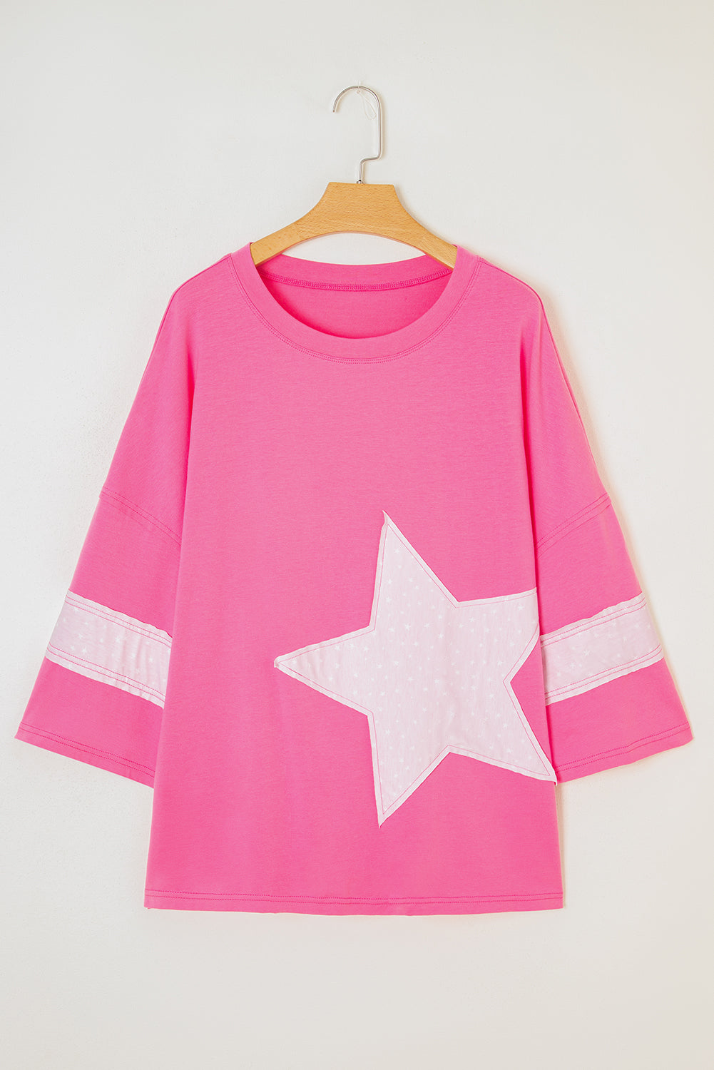 Pink Raw Edge Frayed Star Patched Plus Size Top Plus Size Tops 4168ec5ee787b6dd