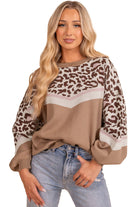 Straw Yellow Leopard Colorblock Patchwork Round Neck Sweater Sweaters 418100c238d9263a