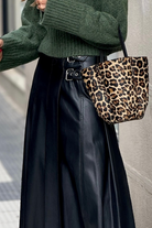 Black Faux Leather Retro Buckle Detail Pleated Stitch Flared Midi Skirt Skirts 4189bb43bff4b7fe