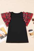 Black Pearl Plaid Ruffle Sleeve Loose T Shirt T Shirts 41b927327cde9848