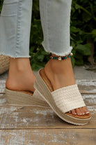 White Boho Woven One Band Wedge Slippers Slides Shoes + Flip Flops 41df967ee2dc939b