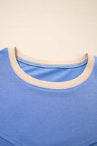 Blue Exposed Seam Floral Mixed Patchwork Plus Size Top Plus Size Tops 41e368f196c93e26