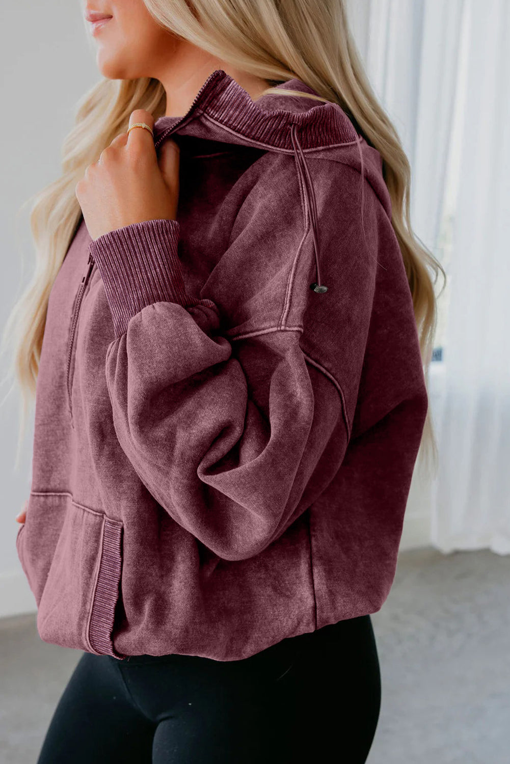 Black Half Zip Kangaroo Pocket Mineral Wash Baggy Hoodie Sweatshirts & Hoodies 41e46fd4deb1a27a