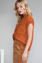 Oatmeal Patch Pocket Ribbed Knit Short Sleeve Sweater Knit Tops 41f21daa4bf371ef