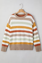 Multicolour Striped Colorblock Drop Shoulder Plus Size Sweater Plus Size Sweaters&Cardigans 41f243d0d6f877c1