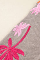 Simply Taupe Embroidered Floral Sleeve Round Neck Loose Sweater Sweaters 42262dfc9c0c214d