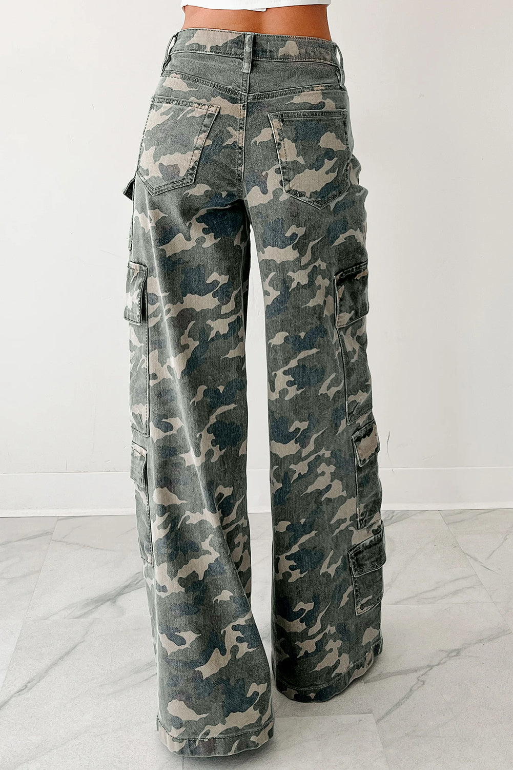 Green Camo Multi Pocket Cargo Wide Leg Jeans Jeans 42284670a7d2722c