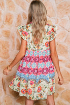 Rose Floral Ethnic Print Ruffle Mini Dress Short Dresses 42440d8741b8b2f8