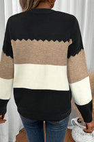 Black Colorblock Crew Neck Drop Shoulder Sweater Sweaters 426e5fe7eae06385