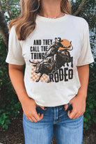 White AND THEY CALL THE THING RODEO Heat Transfer Printing Graphic Crewneck Tee Graphic Tees 4274a257c99f225d