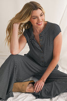 Black White Striped Button Sleeveless Jumpsuit Jumpsuits 42a266fad97b51d3