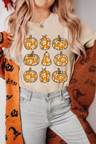Khaki Fall Floral Pumpkin Heat Transfer Printing Casual Graphic T Shirt Graphic Tees 42d0f2d6cbe75dcd