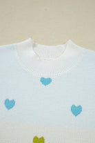 Multicolor Heart Pattern Colorblock High Neck Sweater Sweaters 42d1dffe307d4f99