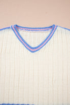 White Striped V Neck Dolman Sleeve Knit Sweater Sweaters 42e1d48f97085eec