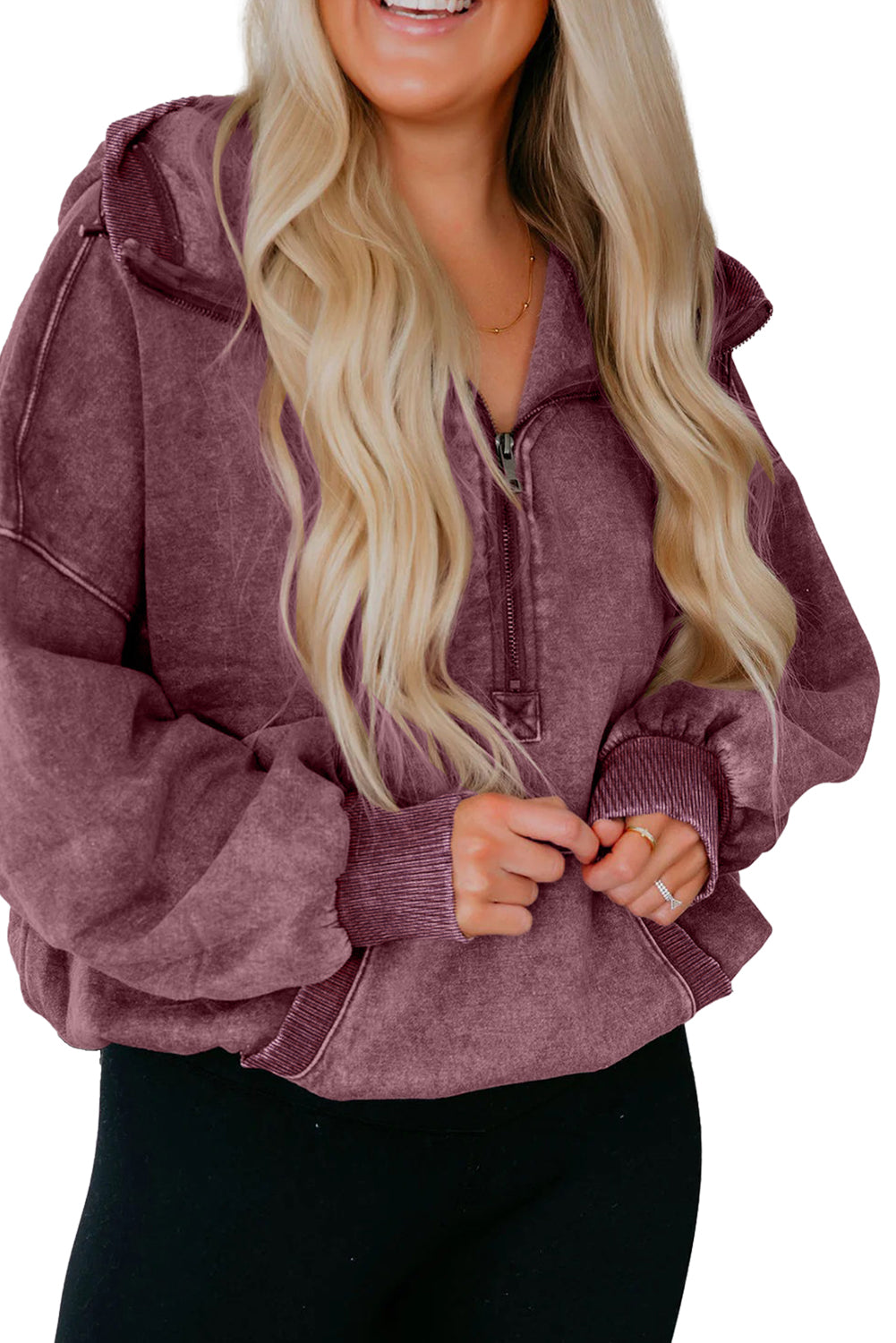 Black Half Zip Kangaroo Pocket Mineral Wash Baggy Hoodie Sweatshirts & Hoodies 433b558a86f4179d