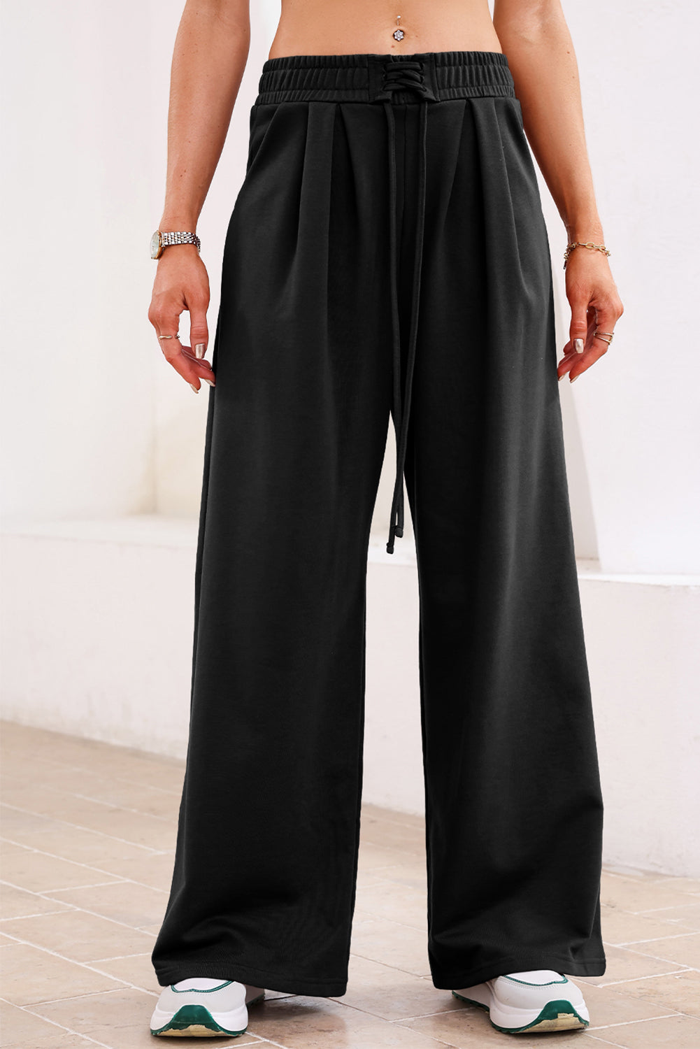 Burgundy Tied Elastic High Waist Pleated Detail Solid Sweatpants Pants & Culotte 434ef744217f368b