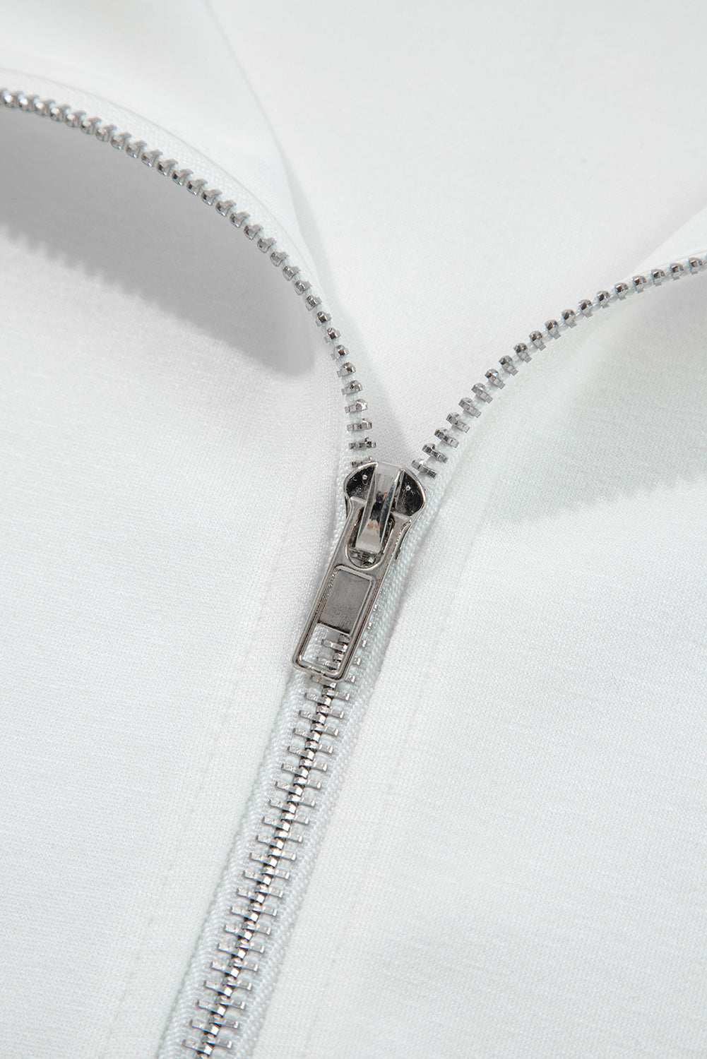 White Solid Color Zip Up Knit Puff Sleeve Jacket Jackets 4390252e4680083c