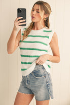 Bright Green Striped Sleeveless Knit Top Short Sleeve Sweater 439f8665fc836ef0