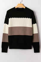 Black Colorblock Crew Neck Drop Shoulder Sweater Sweaters 440eca9612268169