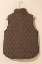 Dark Brown Flower Shape Quilted Snap Button Zip Up Winter Vest Coats 441c0e0f847965aa
