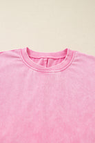 Bright Pink Mineral Wash Crossed Crew Neck Drop Shoulder Loose Sweatshirt Sweatshirts & Hoodies 4427cc0ab10aff65