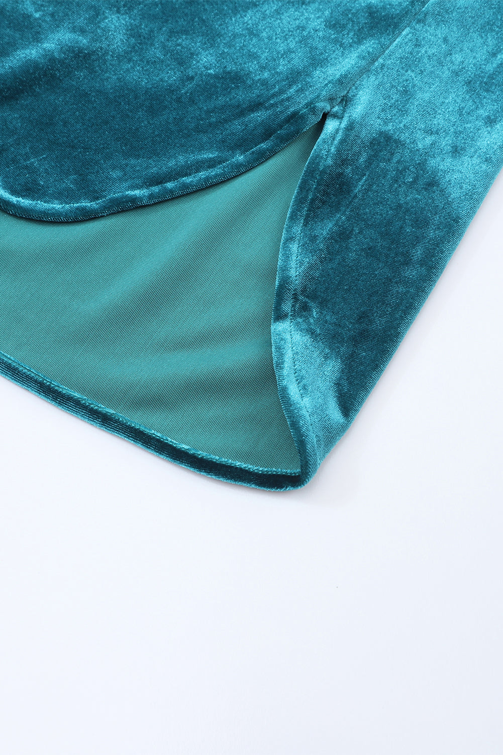 Green Frilled Neck Buttoned Front Velvet Top Long Sleeve Tops 446ed0278ae42993