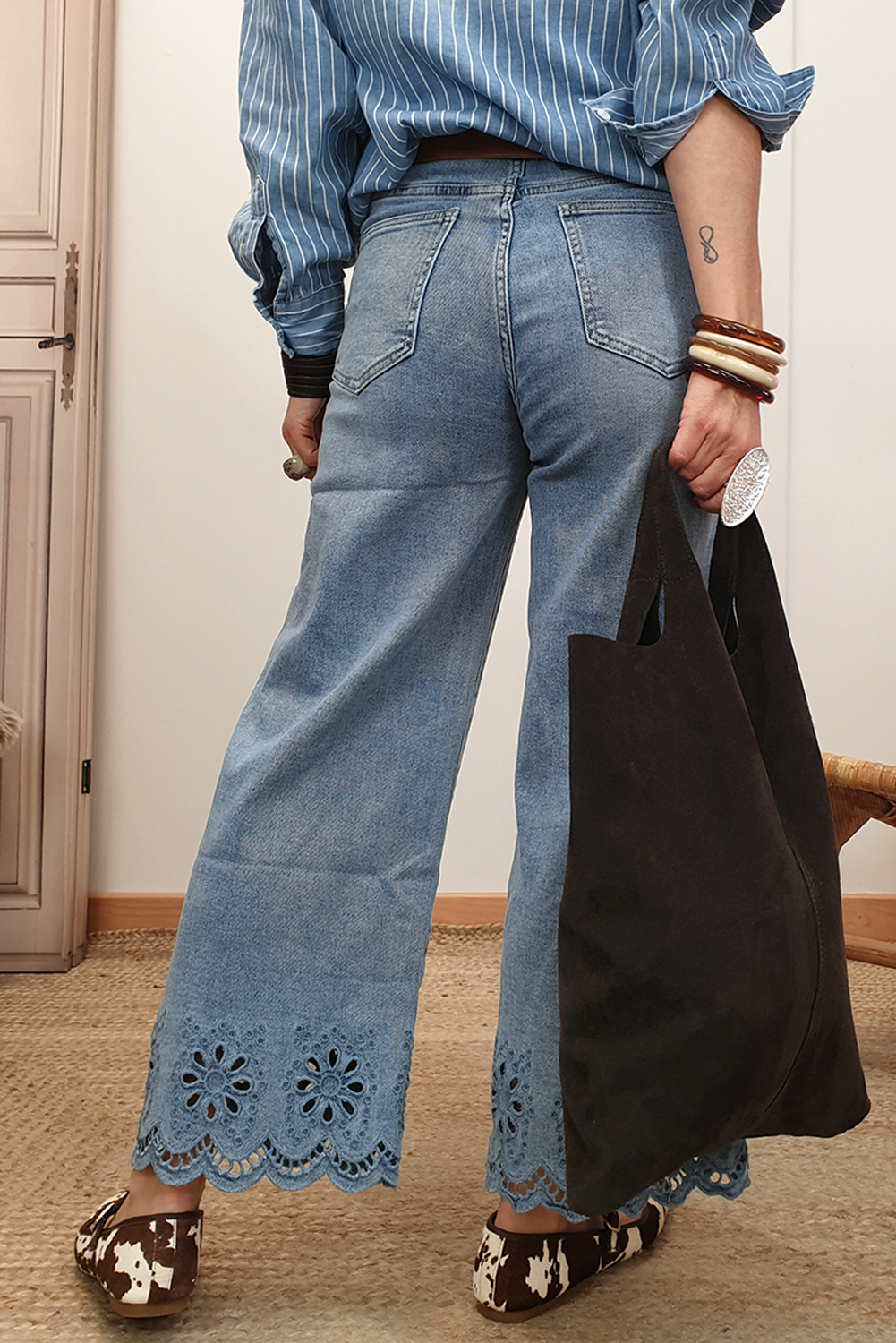 Dusk Blue Embroidered Cropped Wide Leg High Waist Jeans Jeans 447e62e3edc14384