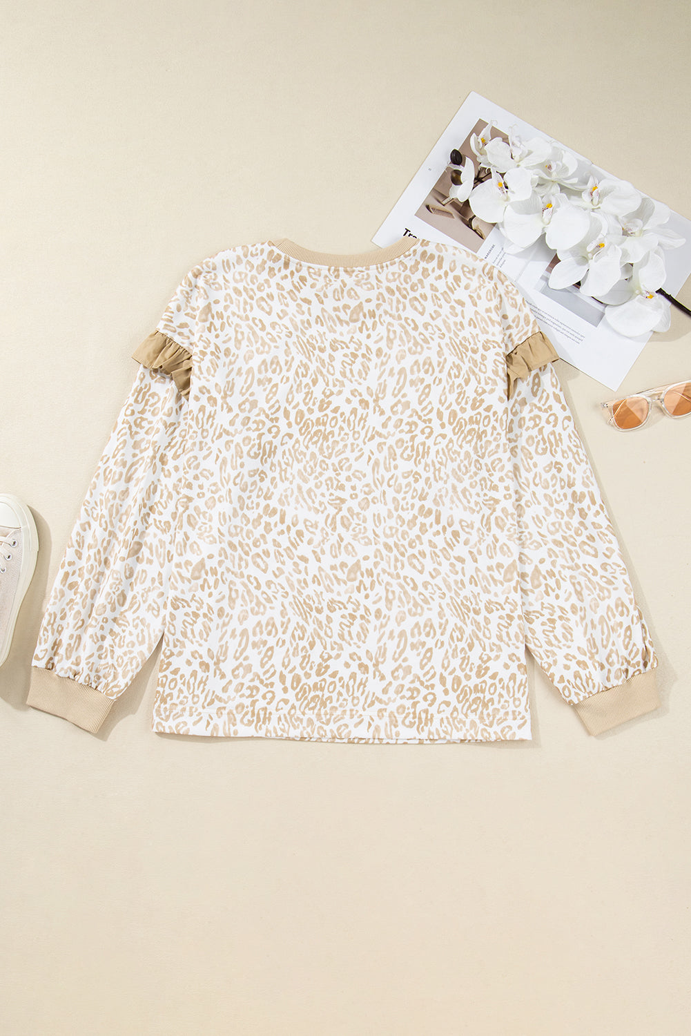 Khaki Plus Size Ruffle Arm Leopard Sweatshirt Plus Size Tops 44c1f6b956855548