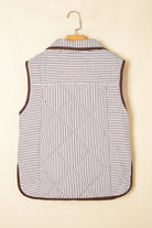 Brown Striped Snap Button Scalloped Hem Winter Vest Coats 44d3fcdb26f80bee
