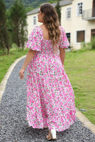 Pink Plus Size Floral Print Smocked Puff Sleeve Maxi Dress Plus Size Dresses 450e2c5b85258091