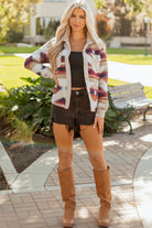 Multicolour Western Aztec Ribbed Patchwork Double Flap Pocket Raw Hem Shacket Jackets 4538c6936a6d5196