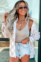 Khaki Checkerboard Flap Pocket Button Front Shacket Jackets 458394f0f55ebc7c